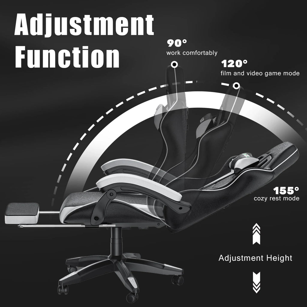 Ergonomic Gaming Chair with Footrest and Headrest