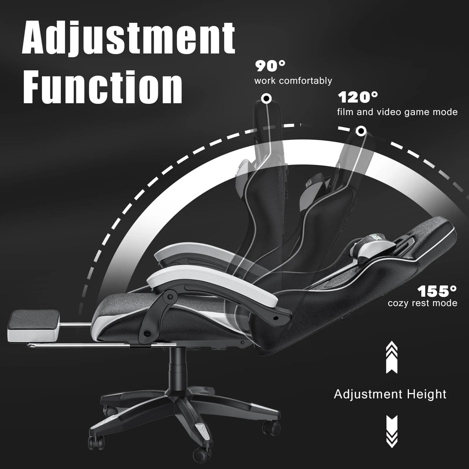Ergonomic Gaming Chair with Footrest and Headrest