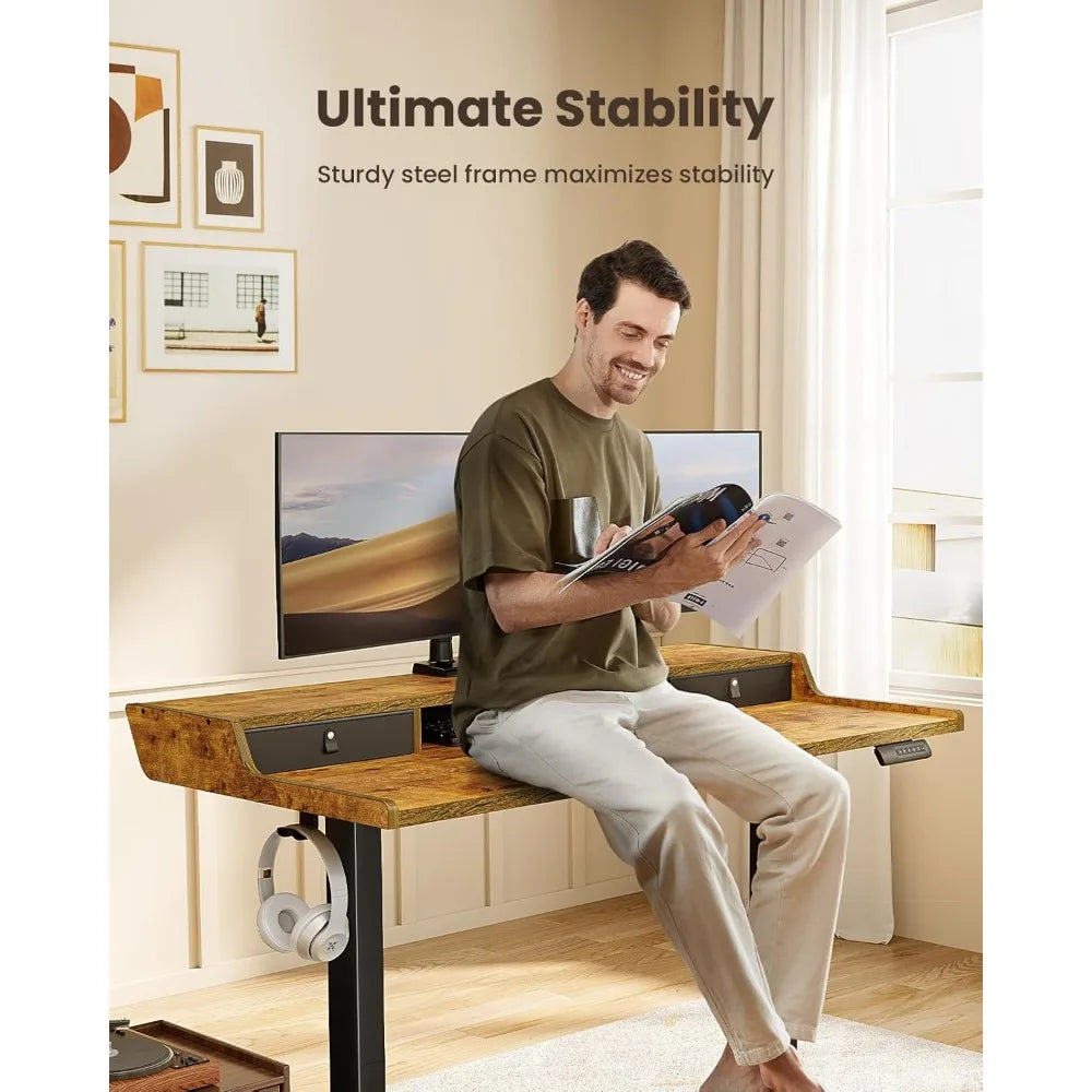 Electric Standing Desk with Drawers and Monitor Stand