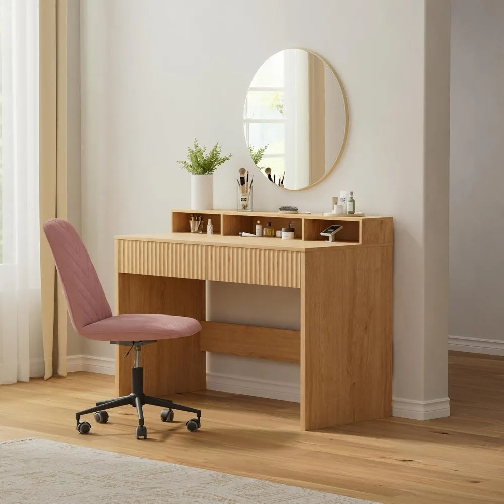 Modern Fluted Office Desk with Storage and Drawers