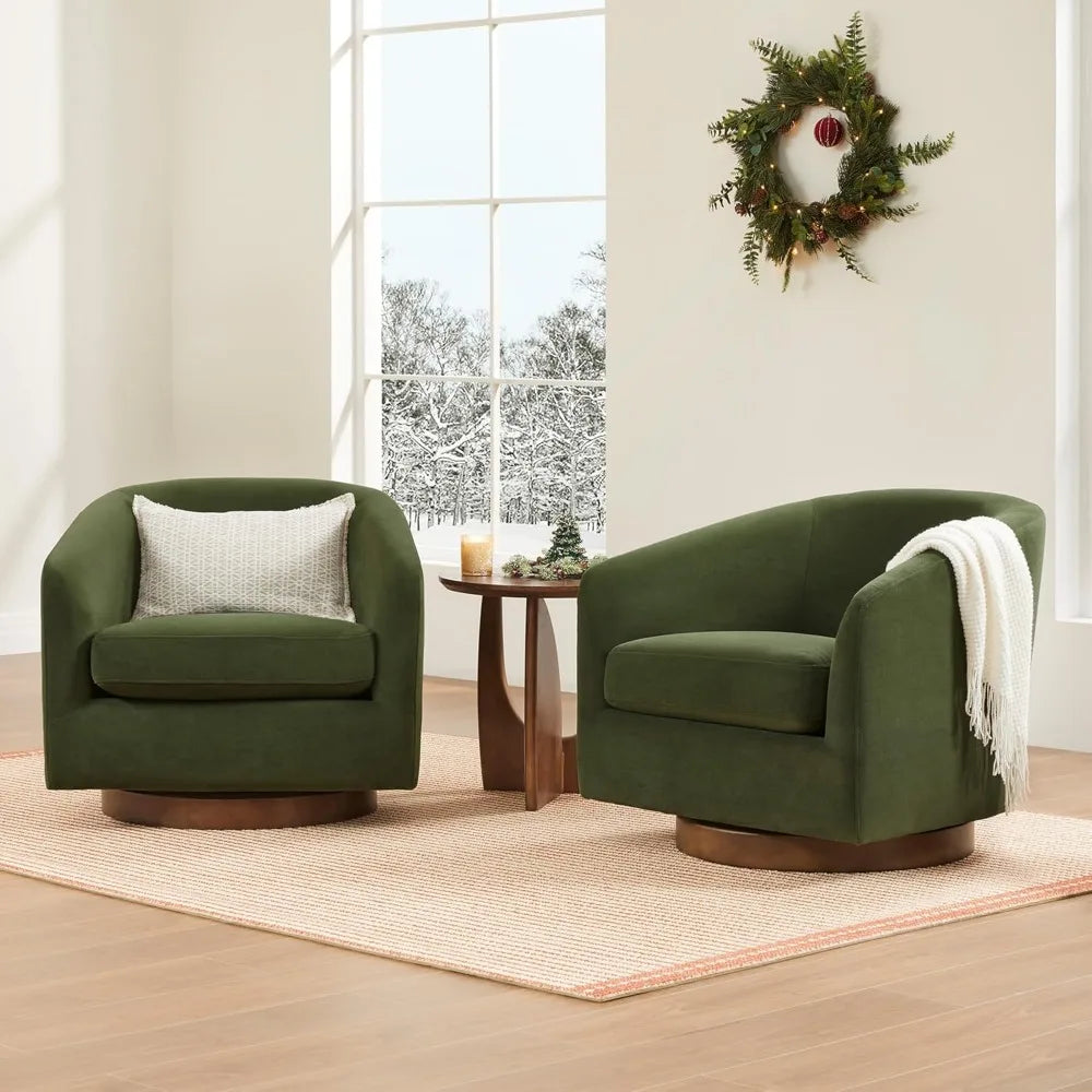 Forest Green Velvet Swivel Barrel Chair