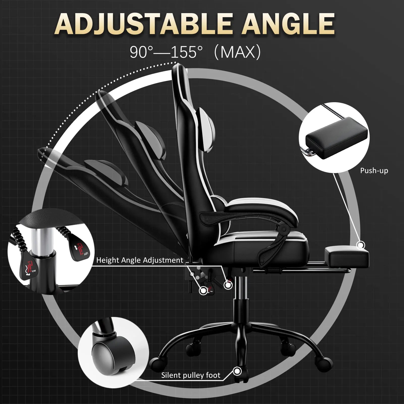 Ergonomic Gaming Chair with Footrest and Headrest