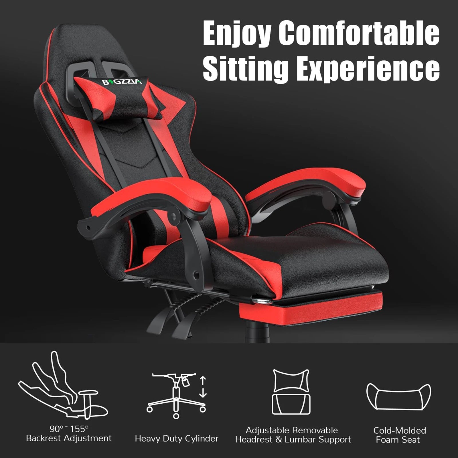 Ergonomic Gaming Chair with Footrest and Headrest