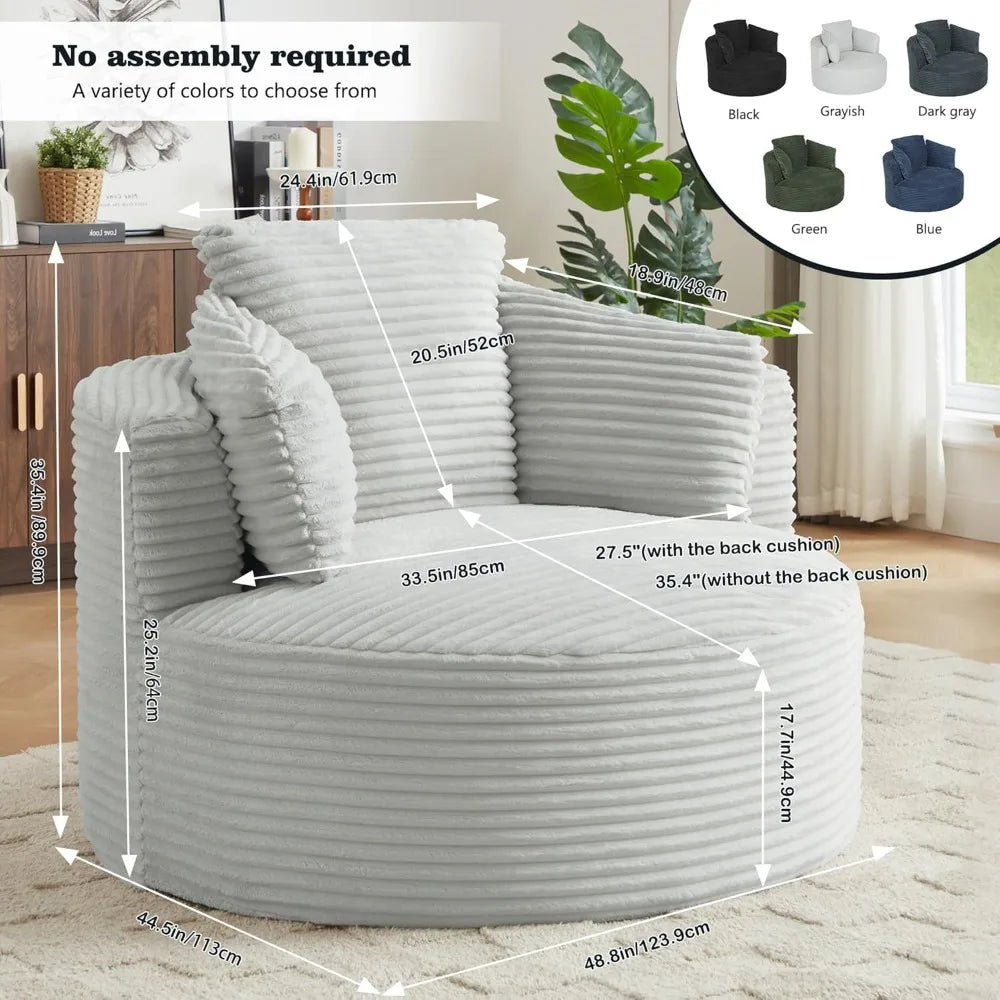 Oversized Round Corduroy Chaise Longue Chair