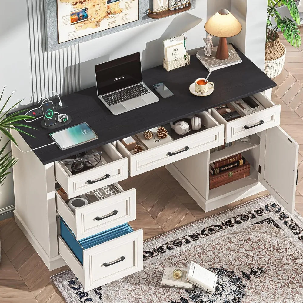 Farmhouse Executive Desk with Charging Station