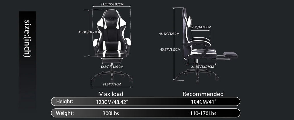 Ergonomic Gaming Chair with Footrest and Headrest