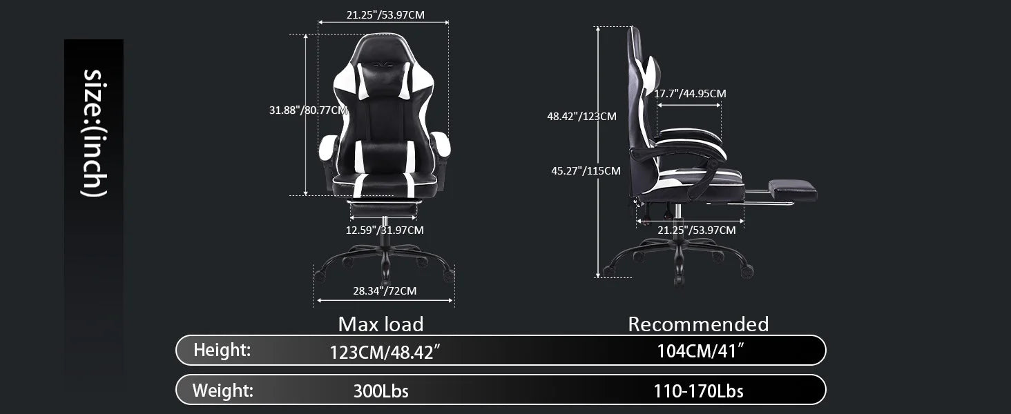Ergonomic Gaming Chair with Footrest and Headrest