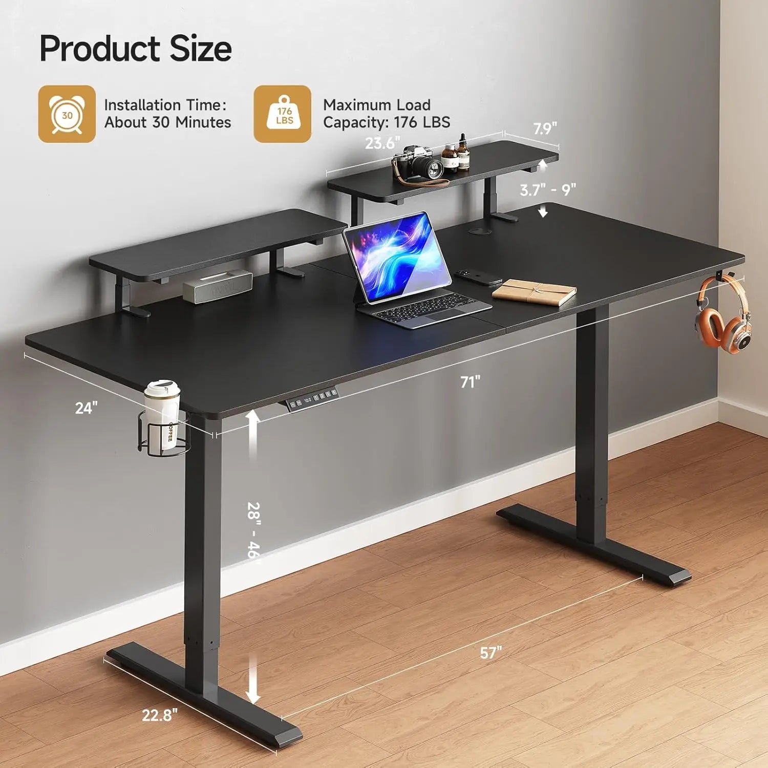 Electric Standing Desk with Adjustable Monitor Shelves