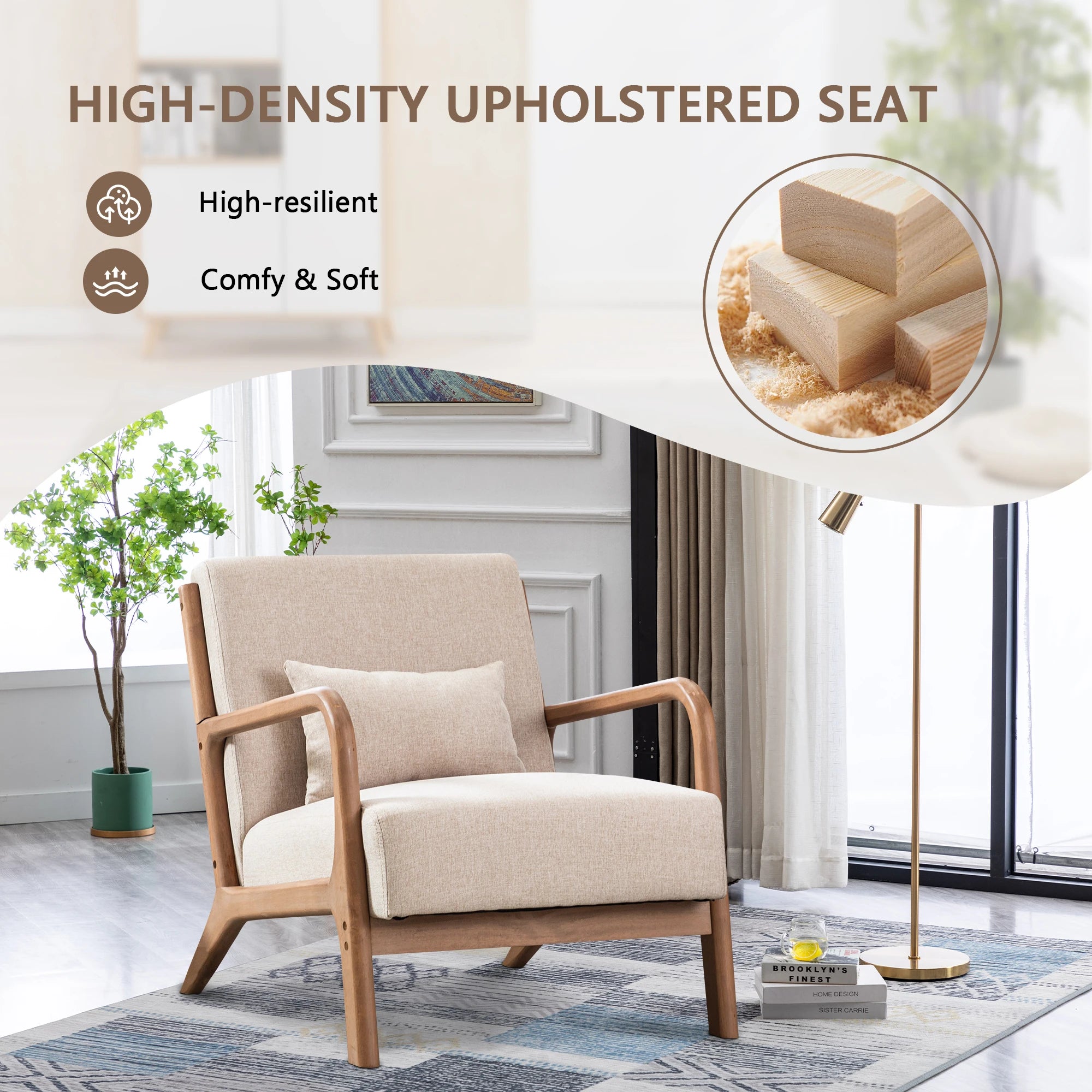 Solid Wood Casual Living Room Chair with Pillow