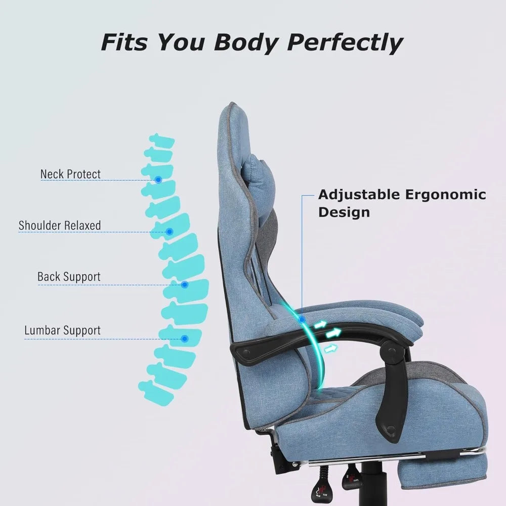 Ergonomic Gaming Chair with Footrest and Armrests