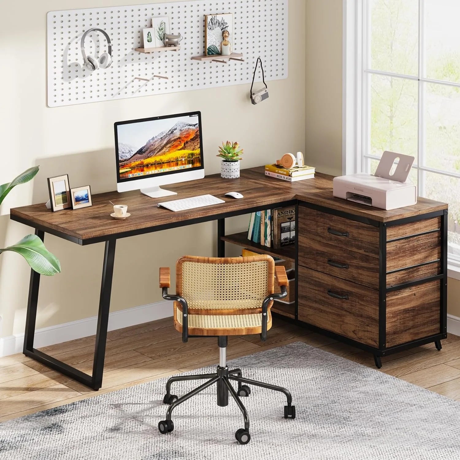 53-Inch Industrial L-Shaped Computer Desk