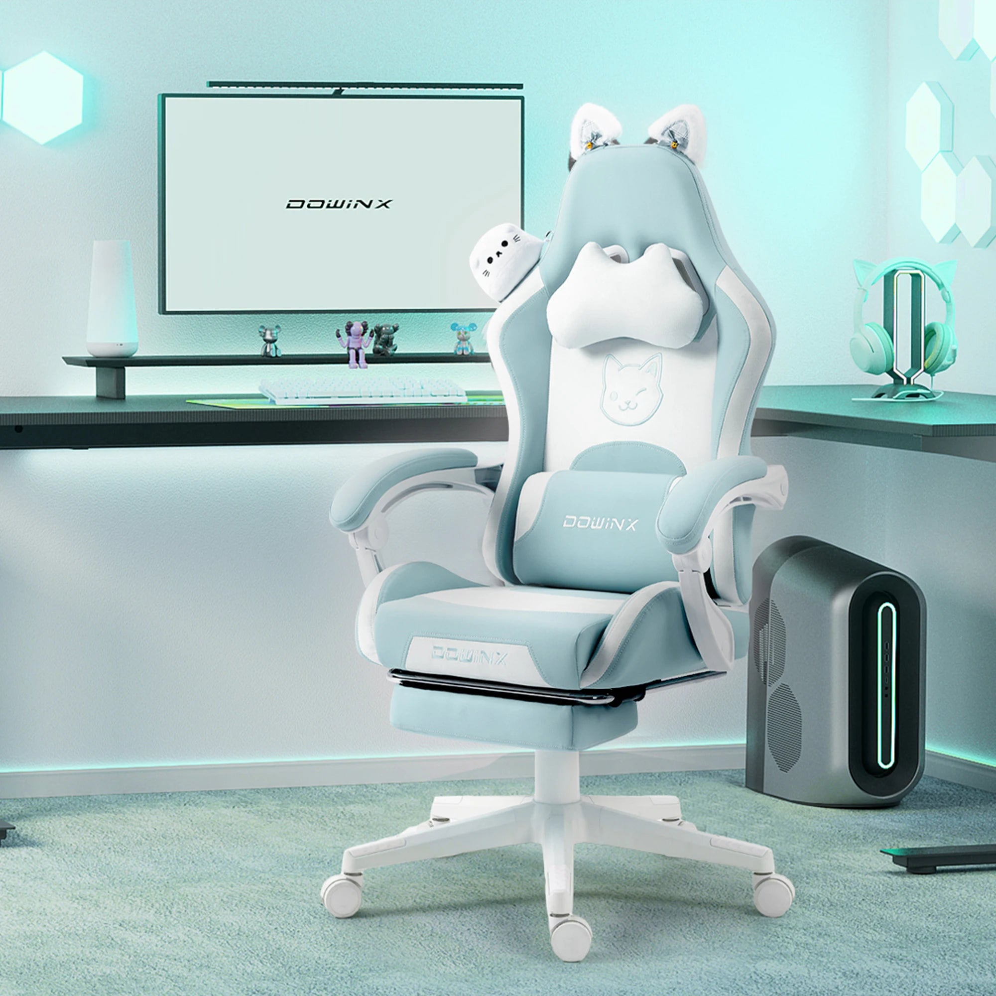 Cute Gaming Chair with Cat Ears and Massage