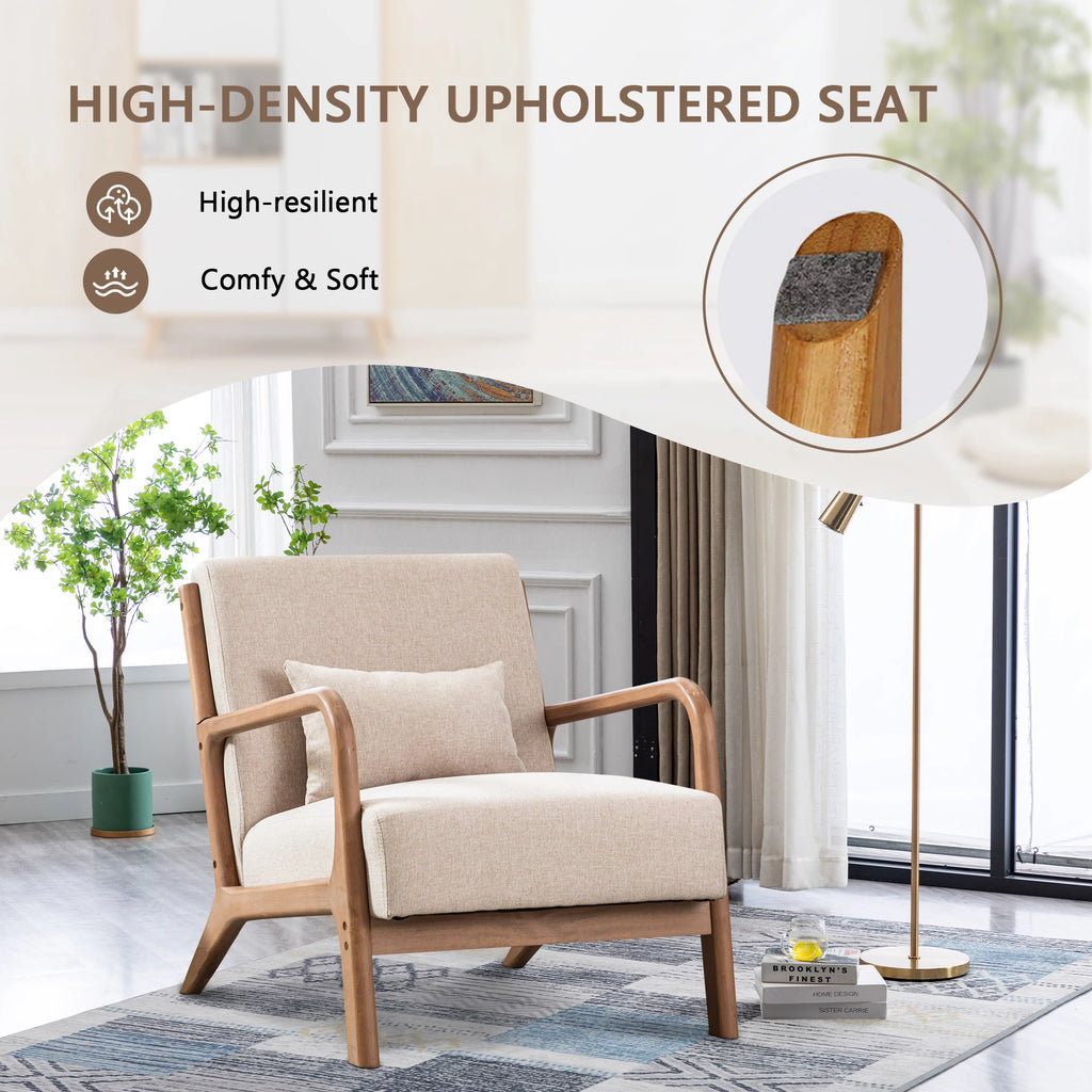 Solid Wood Casual Living Room Chair with Pillow