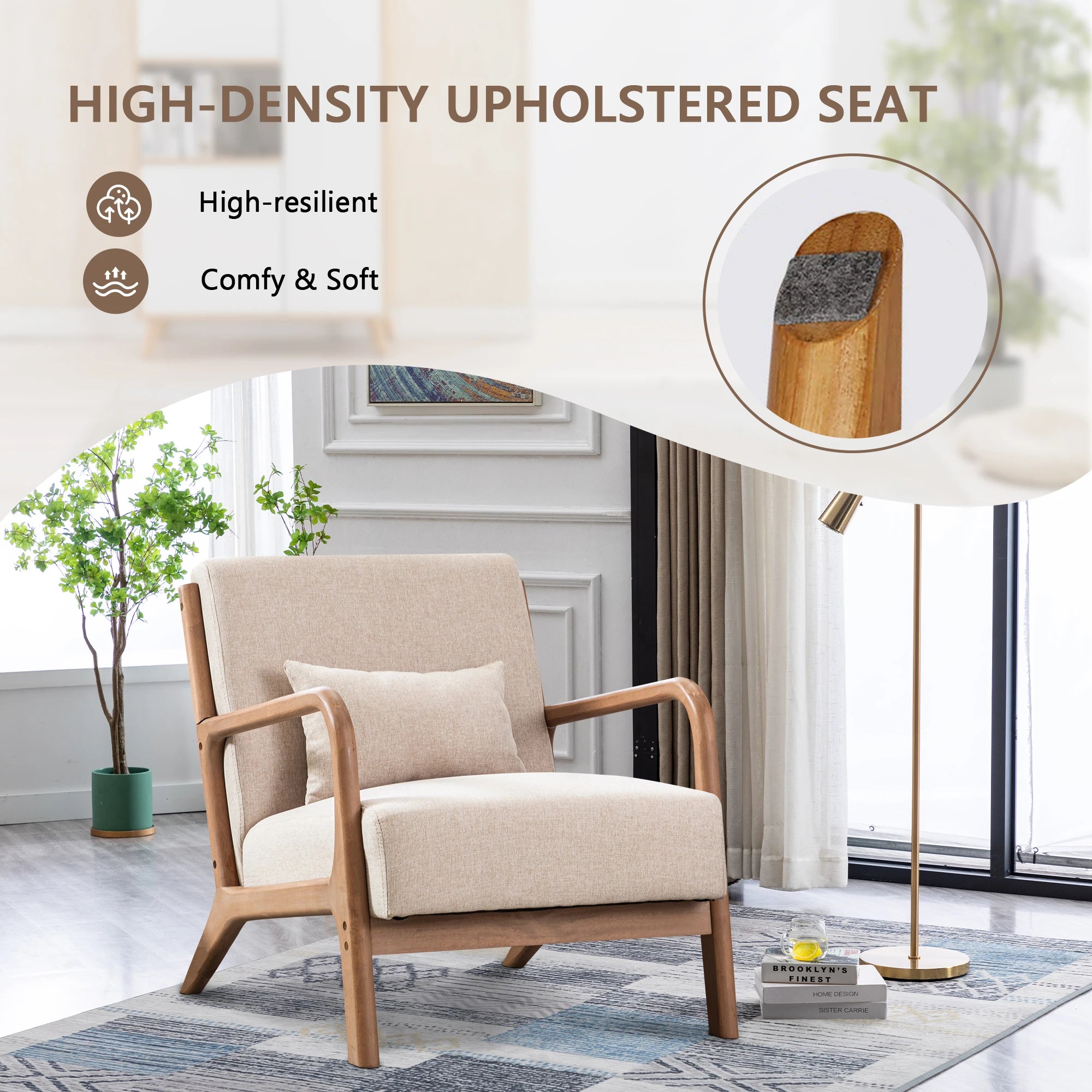 Solid Wood Casual Living Room Chair with Pillow