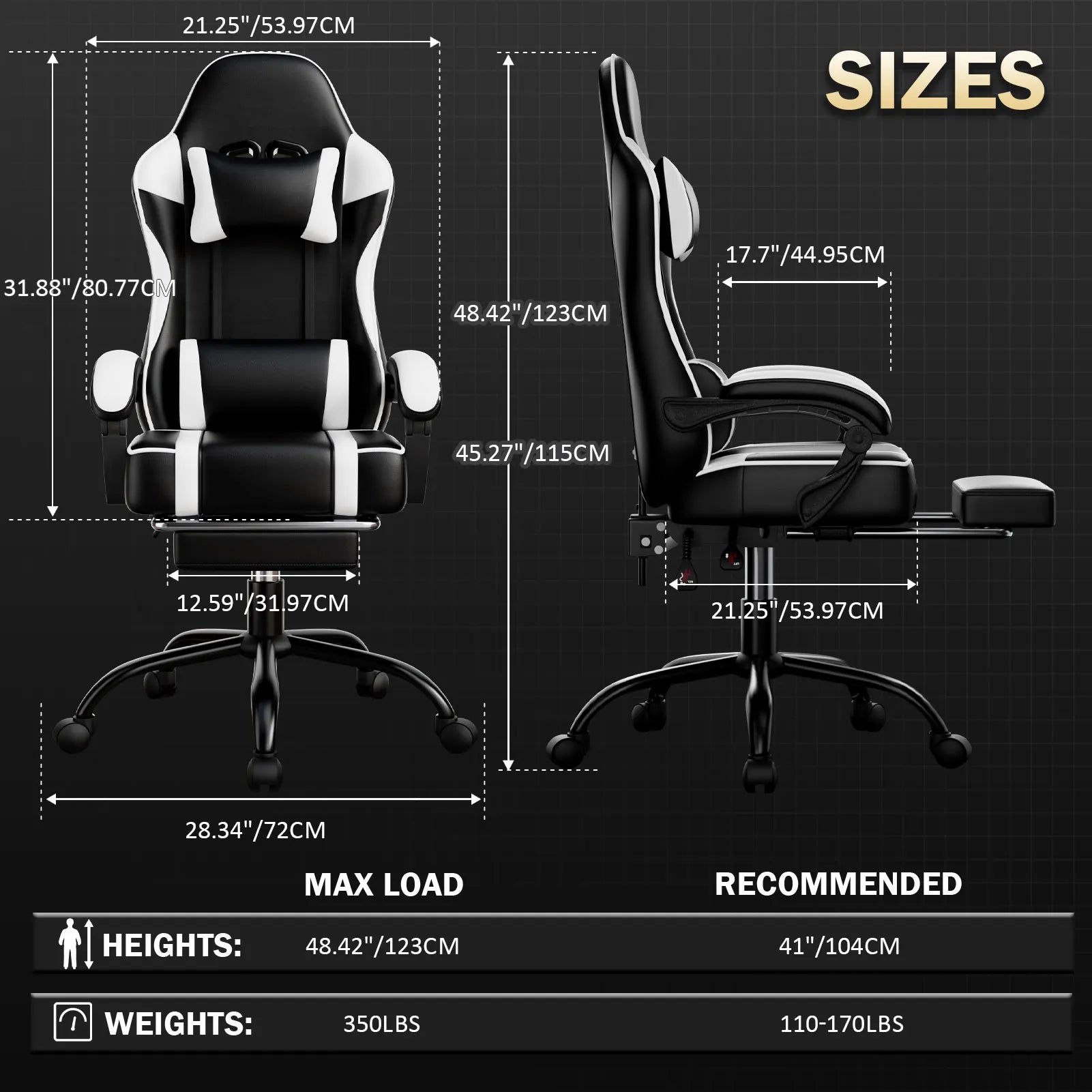 Ergonomic Gaming Chair with Footrest and Headrest