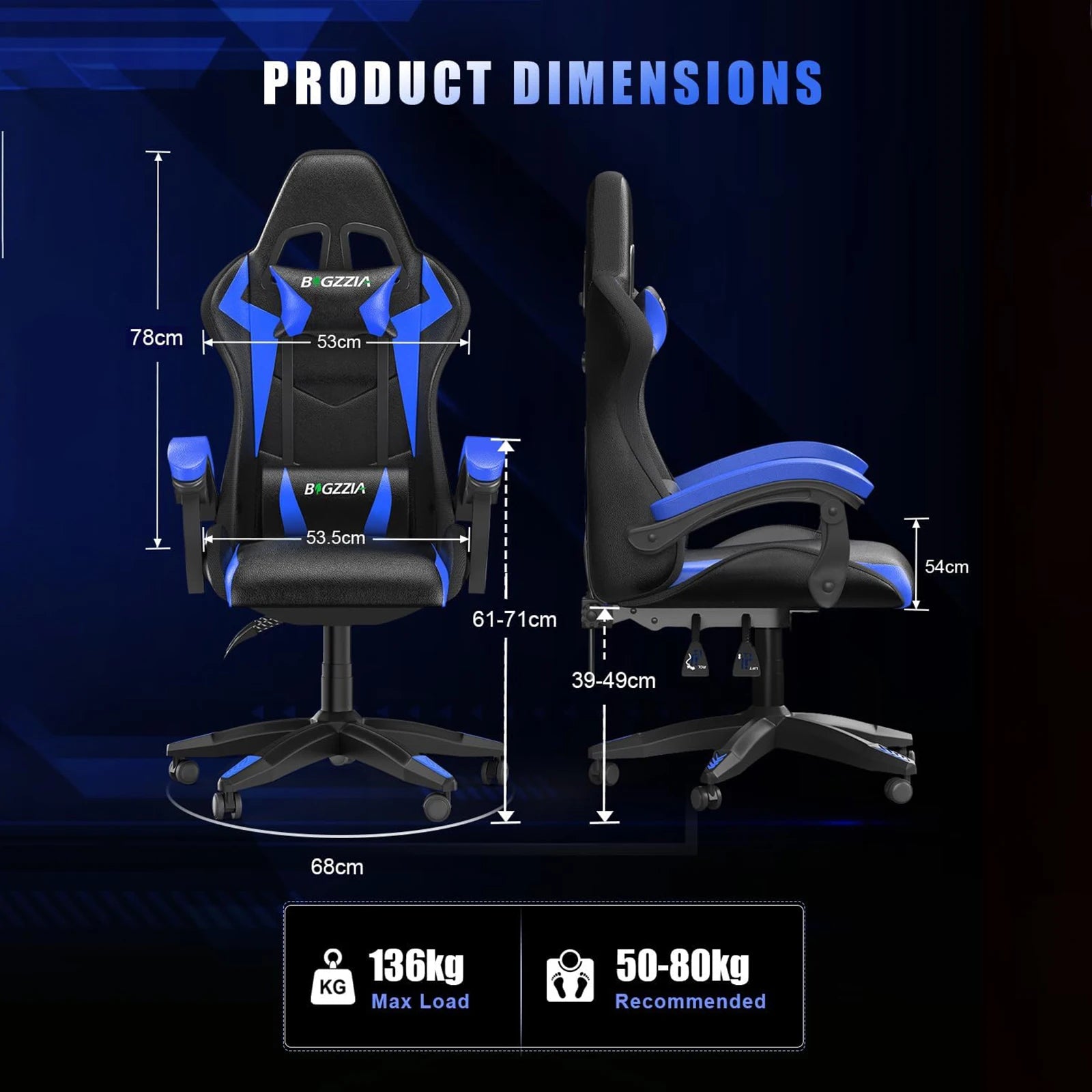 RGB Gaming Chair with LED Lights and Headrest