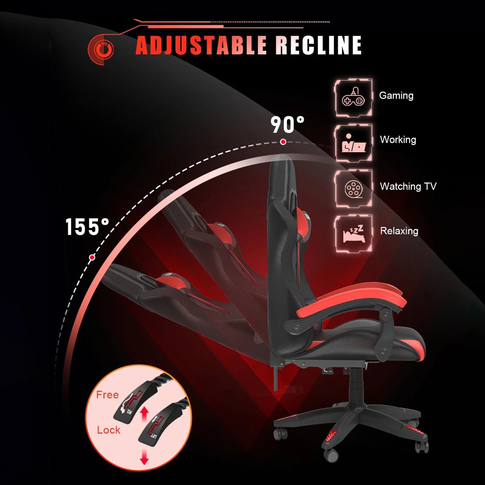 RGB Gaming Chair with LED Lights and Headrest