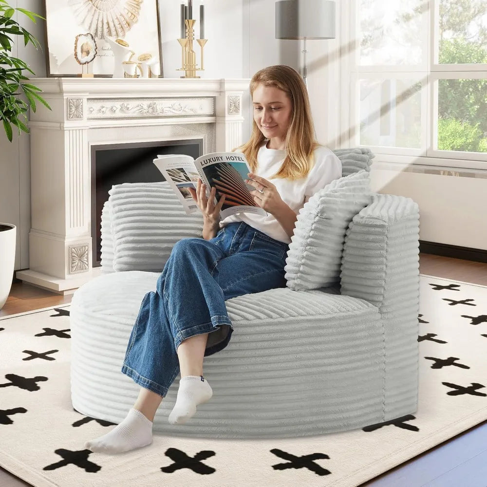 Oversized Round Corduroy Chaise Longue Chair