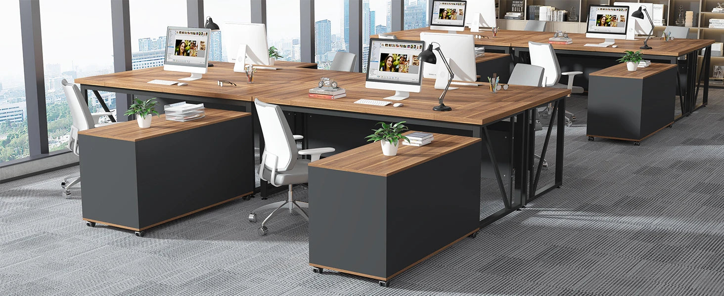 L-Shaped Executive Desk with Lateral File Cabinet