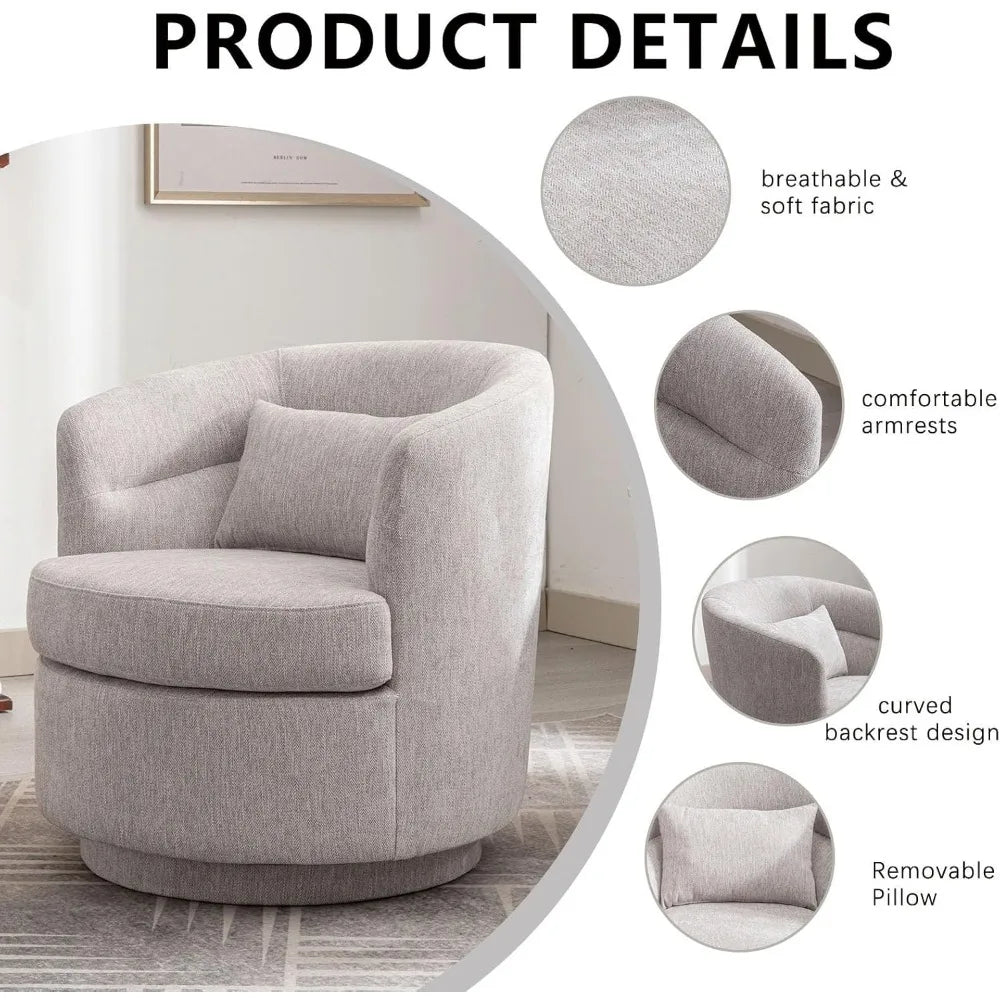 Round Swivel Barrel Accent Chair with Pillow