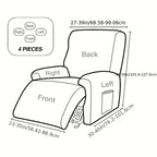 4-Piece Solid Stretch Recliner Sofa Cover