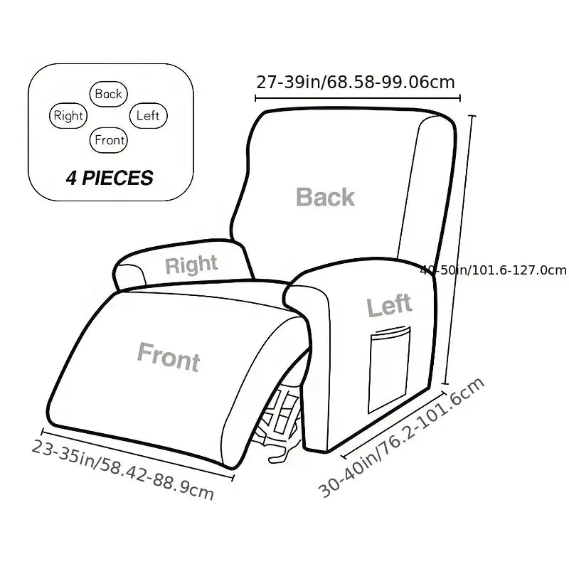 4-Piece Solid Stretch Recliner Sofa Cover