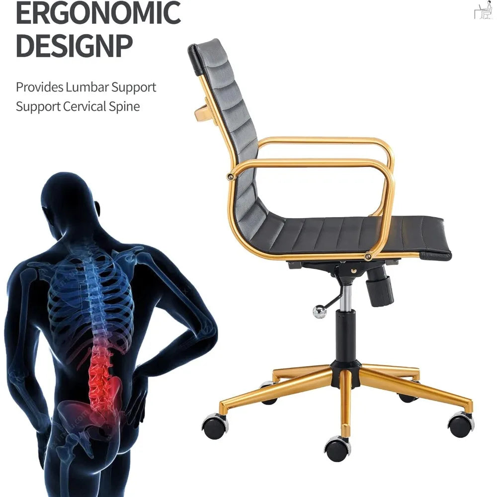 Ergonomic Swivel Leather Ribbed Office Chair