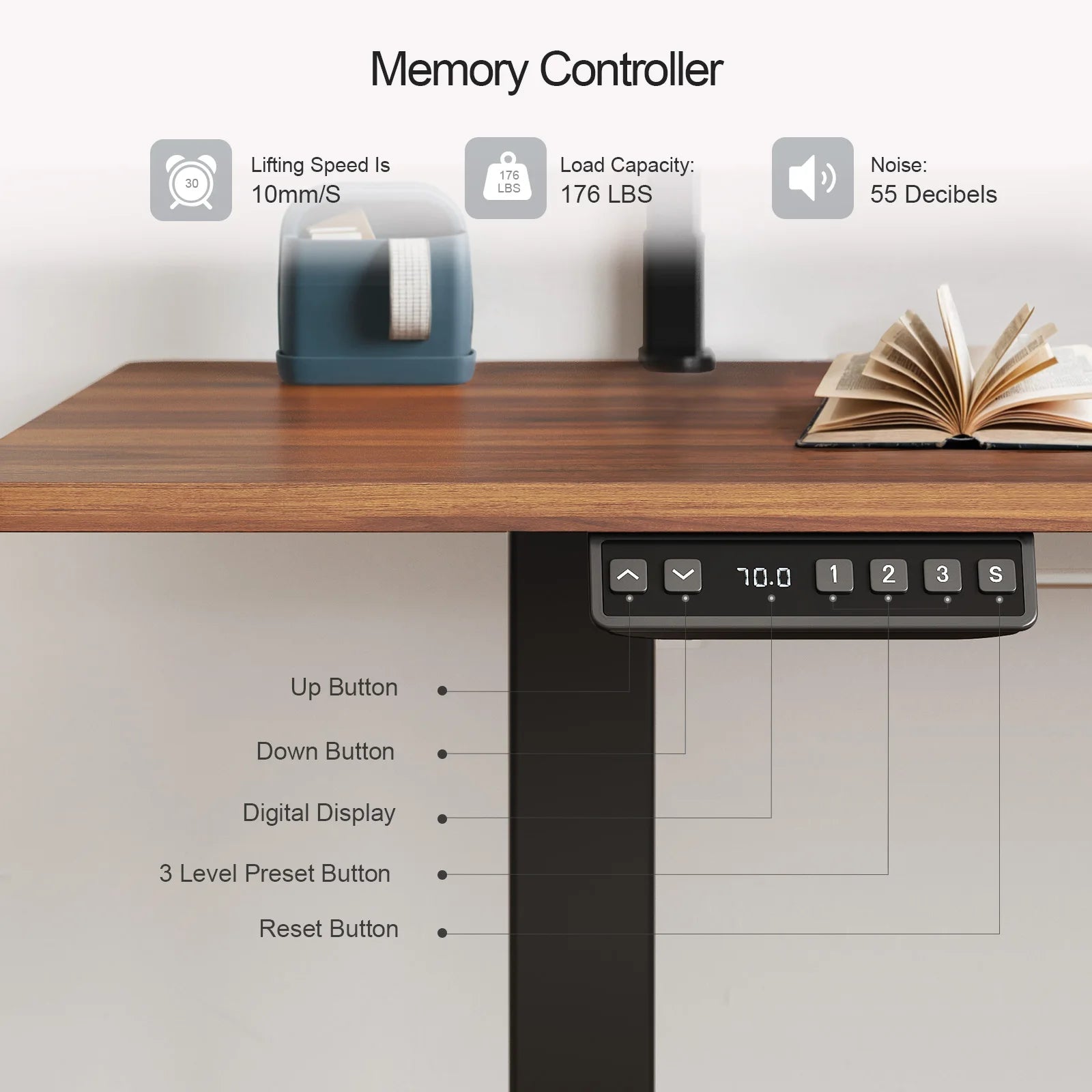Electric Standing Desk with Adjustable Monitor Shelves