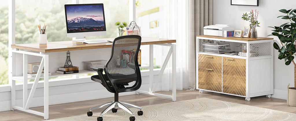 63-Inch Computer Desk with Bottom Storage Shelf