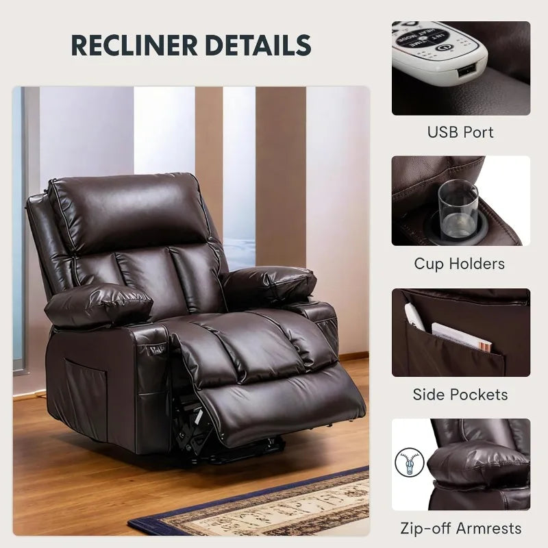 Large Electric Power Lift Recliner with Massage