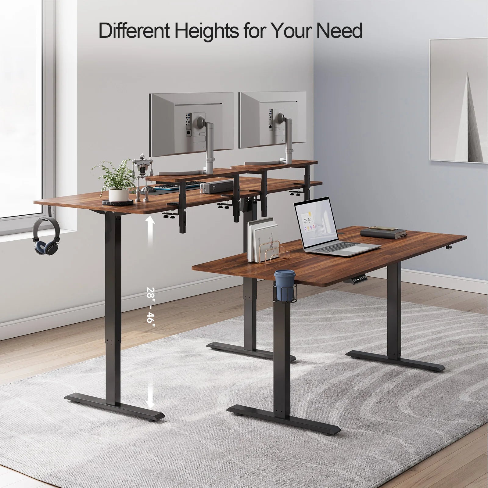 Electric Standing Desk with Adjustable Monitor Shelves