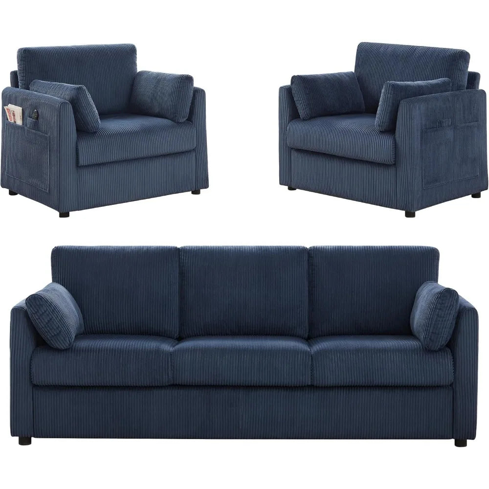 Modern Corduroy Armchair with Pillows and Pockets