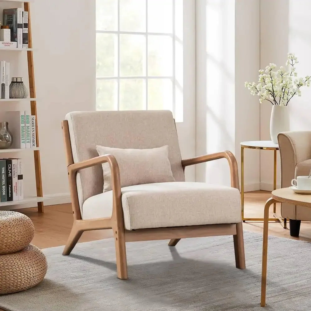 Solid Wood Casual Living Room Chair with Pillow