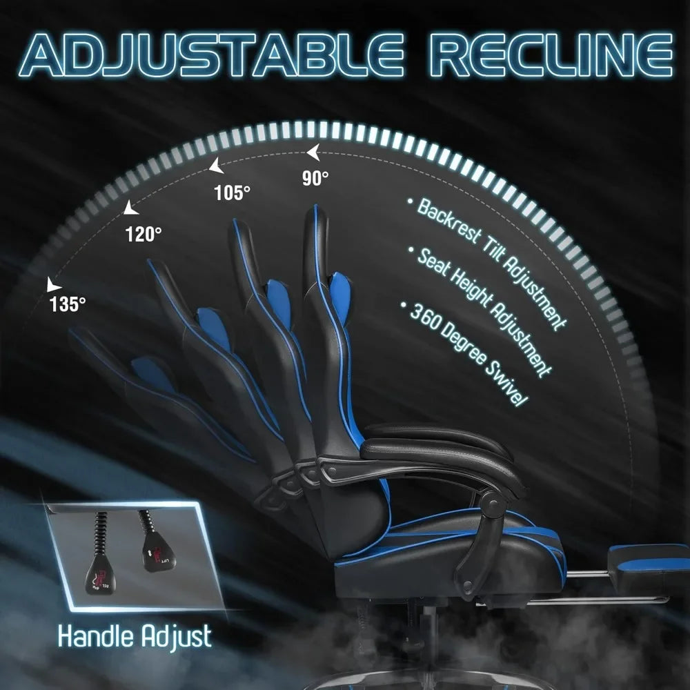 Ergonomic Gaming Chair with Footrest and Massage