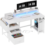 Home Office Desk with Drawers and Monitor Stand