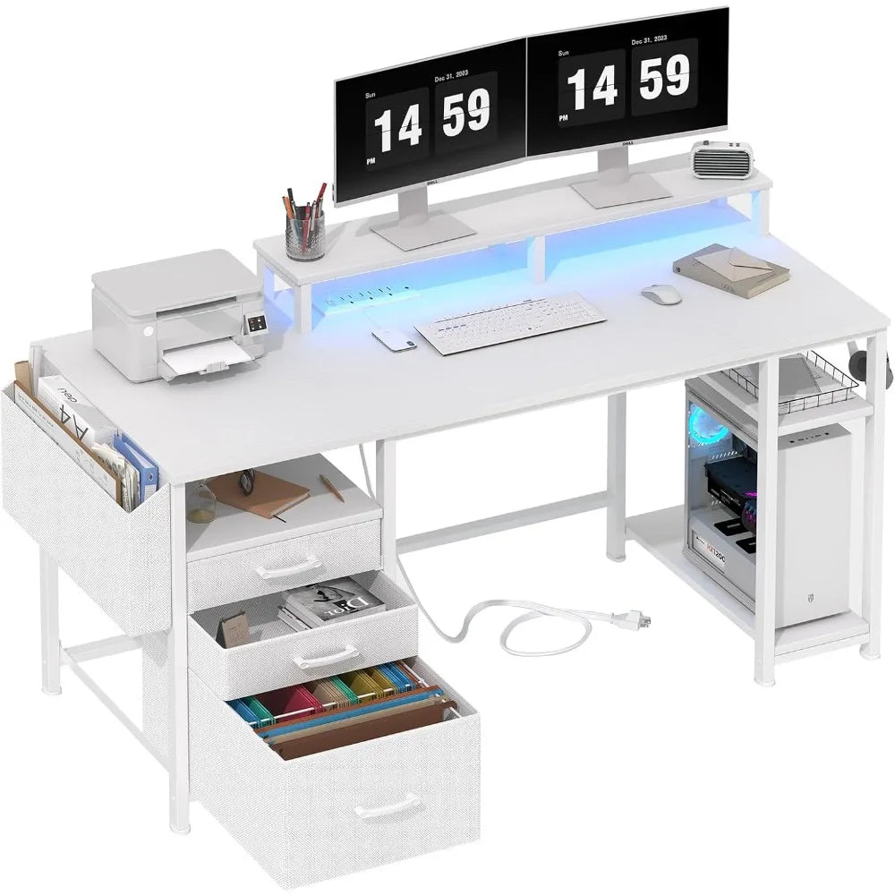 Home Office Desk with Drawers and Monitor Stand