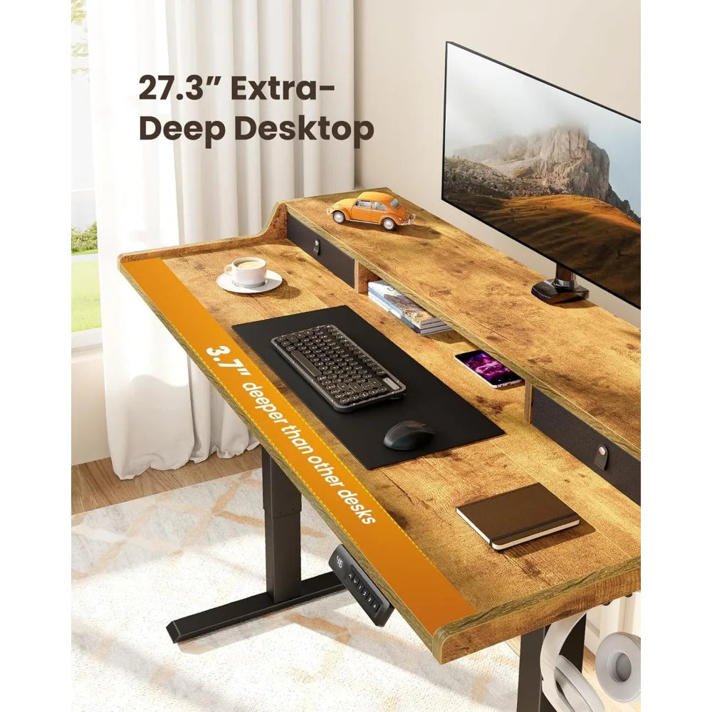 Electric Standing Desk with Drawers and Monitor Stand
