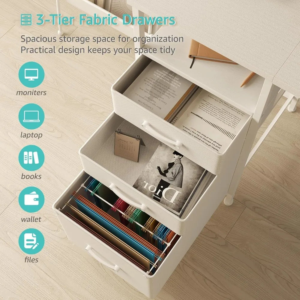 Home Office Desk with Drawers and Monitor Stand