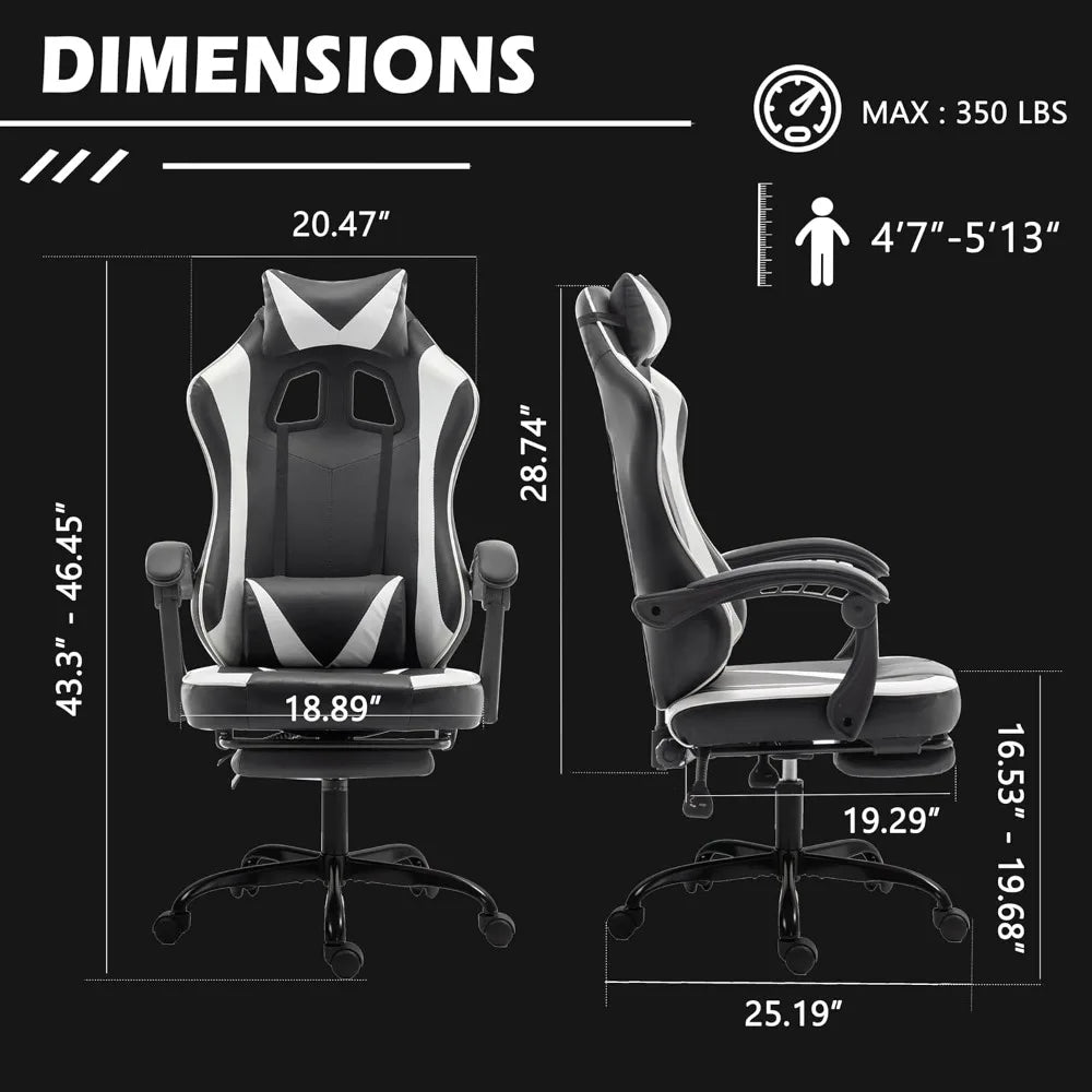 Large Ergonomic Gaming Chair with Massage and Footrest
