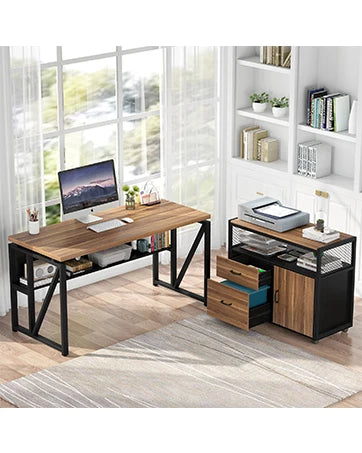 L-Shaped Executive Desk with Lateral File Cabinet
