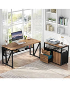 L-Shaped Executive Desk with Lateral File Cabinet